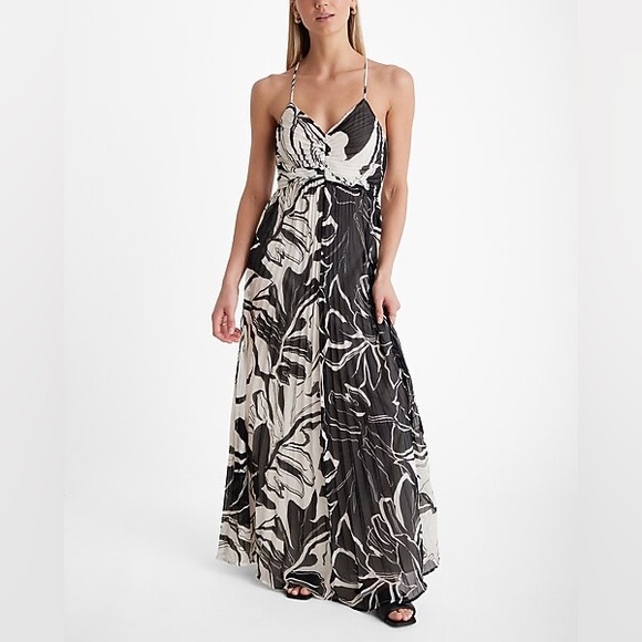 Express Dresses & Skirts - NWT Printed V-Neck Pleated Cross Back Maxi Dress
